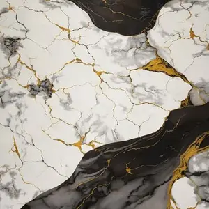 WHITE BLACK GOLD MARBLE UV FOMIC STICKER ROLLS - WB-2059