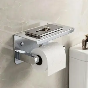 CHROME TISSUE ROLL HOLDER WITH SHELF