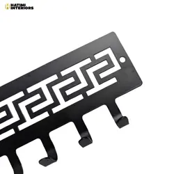 BLACK METAL KEY HOLDER WITH GREEK PATTERN CUTOUT - 6 HOOKS