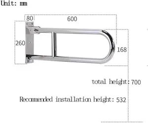 PREMIUM STAINLESS STEEL FOLDING BATHROOM SAFETY GRAB BAR – WALL MOUNTED TOILET & SHOWER SUPPORT RAIL