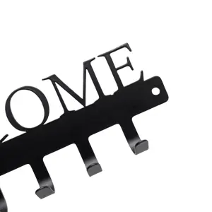 BLACK METAL KEY HOLDER WITH "WELCOME" CUTOUT - 6 HOOKS