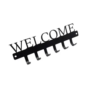 BLACK METAL KEY HOLDER WITH "WELCOME" CUTOUT - 6 HOOKS