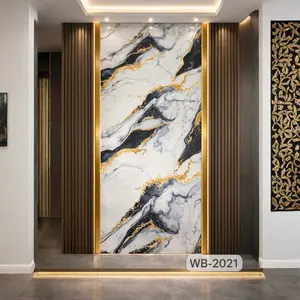 BLACK GOLD VEINS MARBLE UV FOMIC STICKER ROLLS - WB-2021