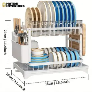 WHITE PREMIUM 2-TIER MULTI-FUNCTIONAL KITCHEN COUNTERTOP DISH DRYER RACK