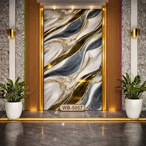 GREY GOLD BOLD WAVE MARBLE UV FOMIC STICKER ROLLS - WB-5057