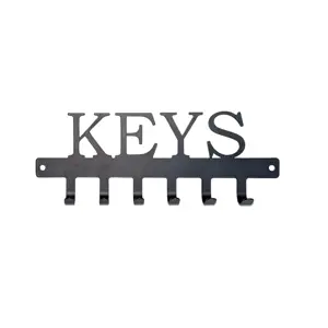 BLACK METAL KEY HOLDER WITH "KEYS" CUTOUT -6 HOOKS