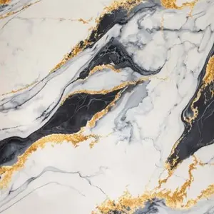 BLACK GOLD VEINS MARBLE UV FOMIC STICKER ROLLS - WB-2021