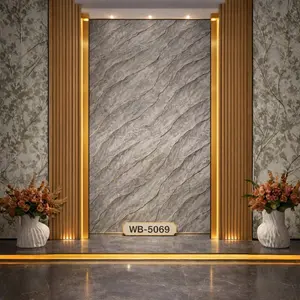 GREY GOLD LINES MARBLE UV FOMIC STICKER ROLLS - WB-5069