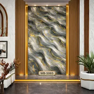 DARK GREY GOLD WAVE MARBLE UV FOMIC STICKER ROLLS - WB-5065