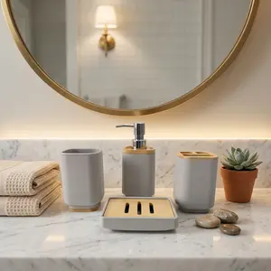 PREMIUM HARD PLASTIC LIGHT SLATE GREY BATHROOM COUNTERTOP SET