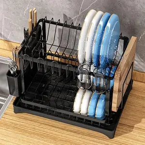 BLACK PREMIUM 2-TIER MULTI-FUNCTIONAL KITCHEN COUNTERTOP DISH DRYER RACK