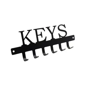 BLACK METAL KEY HOLDER WITH "KEYS" CUTOUT -6 HOOKS