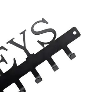 BLACK METAL KEY HOLDER WITH "KEYS" CUTOUT -6 HOOKS