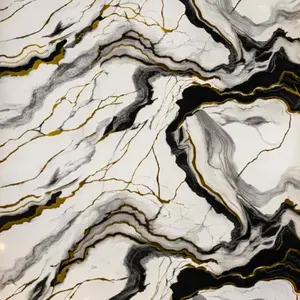 WHITE BLACK GOLD FLOW MARBLE UV FOMIC STICKER ROLLS - WB-005