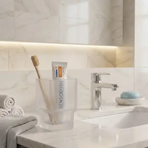PREMIUM FROSTED GLASS TOOTHBRUSH HOLDER AND TUMBLER CUP