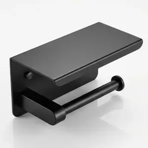 MATTE BLACK TISSUE ROLL HOLDER WITH SHELF