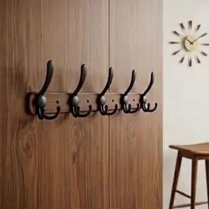 MATTE BLACK 6 HOOK WALL COAT RACK