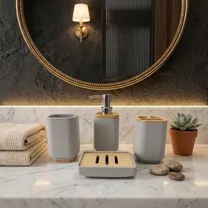PREMIUM HARD PLASTIC LIGHT SLATE GREY BATHROOM COUNTERTOP SET