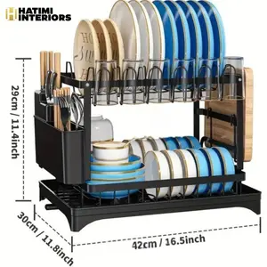 BLACK PREMIUM 2-TIER MULTI-FUNCTIONAL KITCHEN COUNTERTOP DISH DRYER RACK