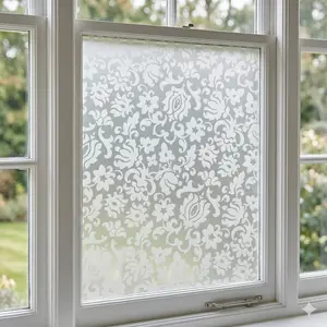 WHITE FROSTED FLORAL — GLASS ADHESIVE PAPER