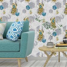 PEACOCK PATTERN - GOLDEN TIMES WALLPAPER ROLLS