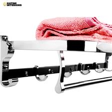 STAINLESS STEEL BATHROOM LAVATORY FOLDABLE TOWEL RACK AND TOWEL SHELF WITH HOLDER AND HOOKS