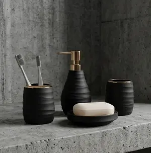 PREMIUM HARD PLASTIC CHARCOAL BLACK BATHROOM COUNTERTOP SET