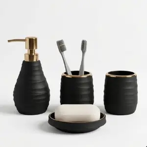 PREMIUM HARD PLASTIC CHARCOAL BLACK BATHROOM COUNTERTOP SET