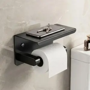 MATTE BLACK TISSUE ROLL HOLDER WITH SHELF