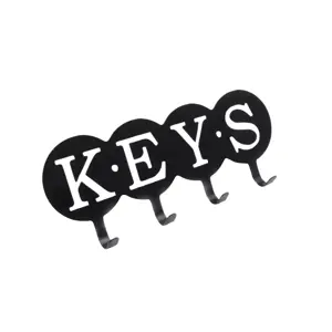 BLACK METAL CIRCULAR "KEYS" CUTOUT KEY HOLDER - 4 HOOKS