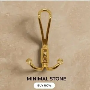 PREMIUM SATIN GOLD VINTAGE HEAVY DUTY TRIPLE WALL MOUNTED COAT AND HAT HOOK