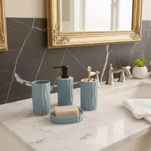 PREMIUM HARD PLASTIC OCEAN BLUE BATHROOM COUNTERTOP SET