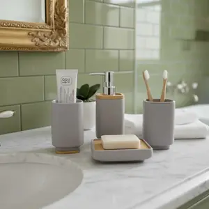 PREMIUM HARD PLASTIC LIGHT SLATE GREY BATHROOM COUNTERTOP SET