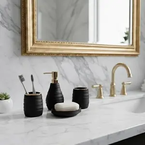 PREMIUM HARD PLASTIC CHARCOAL BLACK BATHROOM COUNTERTOP SET