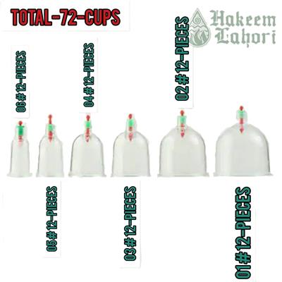 Cupping Therapy Cups Mix Sizes (pack of 72 cups)