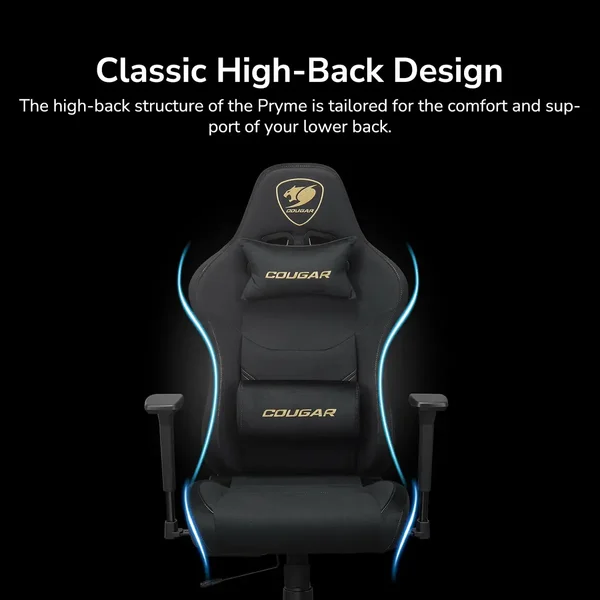 Cougar Pryme Gaming Chair - PVC Leather, 3D Armrest, Lumbar and Head Pillow Gold