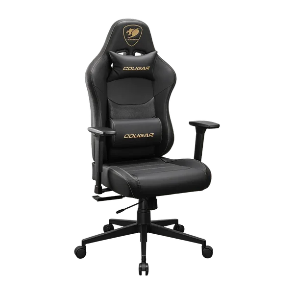 Cougar Pryme Gaming Chair - PVC Leather, 3D Armrest, Lumbar and Head Pillow Gold