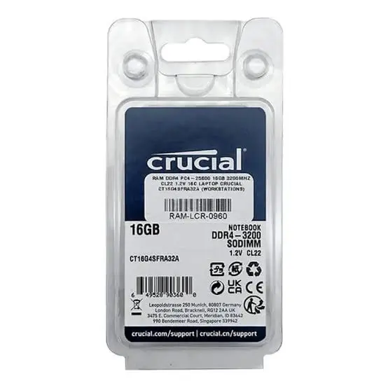 Crucial 16GB 3200MHz CL22 DDR4 Laptop RAM Memory, SODIMM 260-Pin, Compatible with 13th Gen Intel Core and AMD Ryzen 7000