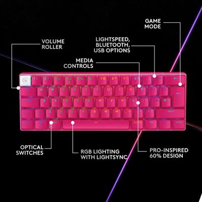 Logitech G Pro X 60 Lightspeed Wireless Gaming Keyboard - Magenta