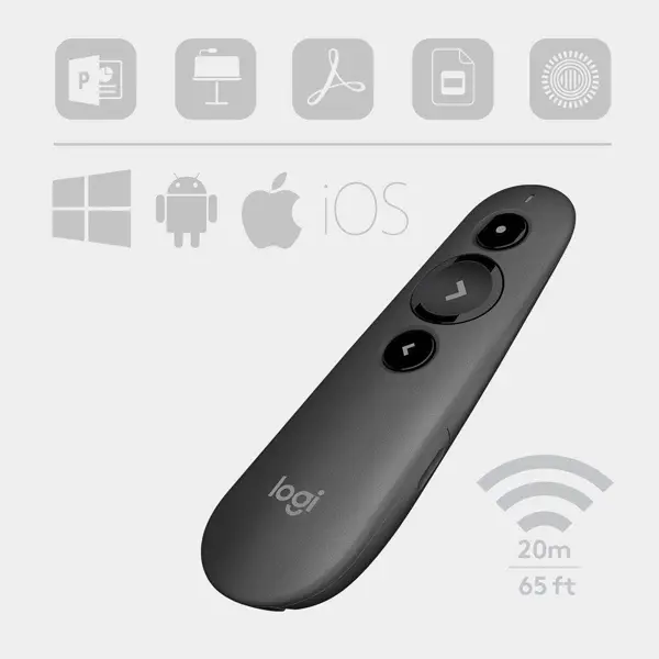 Logitech R500 Laser Presentation Remote Clicker with Dual Connectivity Bluetooth or USB for Powerpoint, Keynote, Google Slides, Wireless Presenter