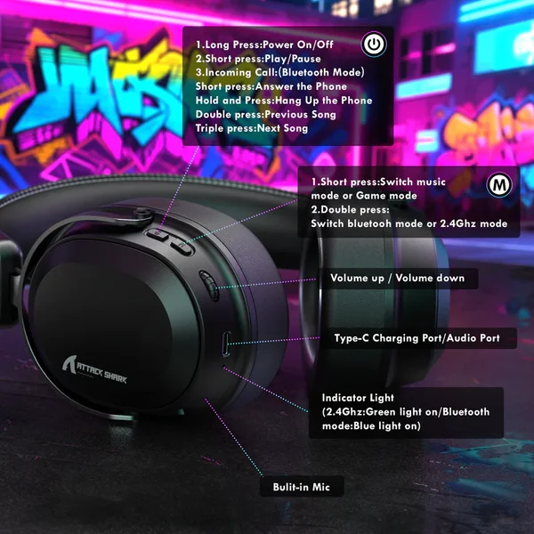 Attack Shark L30Pro Wireless Gaming Headset - Black & Red