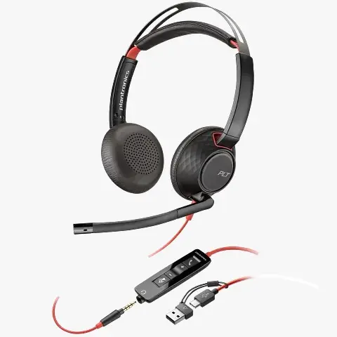 Plantronics Poly Blackwire 5220 Stereo USB-C Headset +3.5mm Plug + USB-C/A Adapter