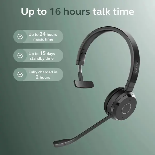 Jabra Evolve 65 TE Stereo Wireless Single-Ear Headphones - Black