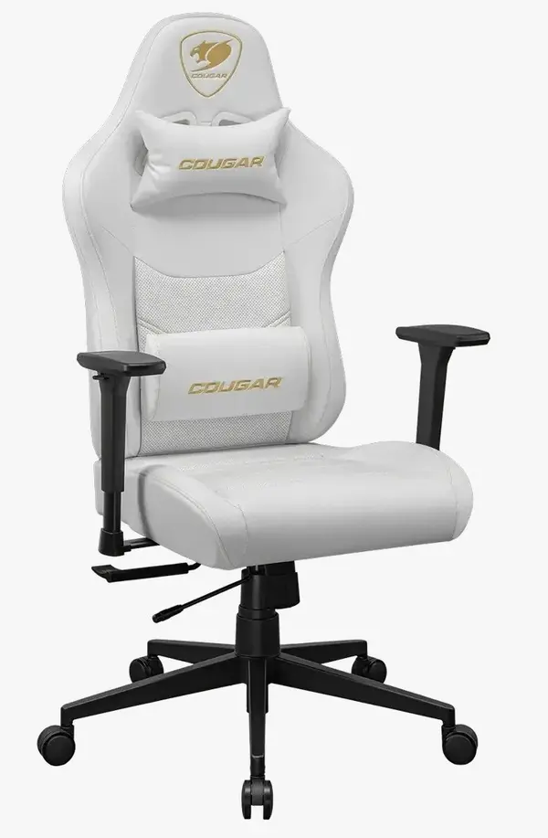 Cougar Pryme Gaming Chair - PVC Leather, 3D Armrest, Lumbar and Head Pillow White