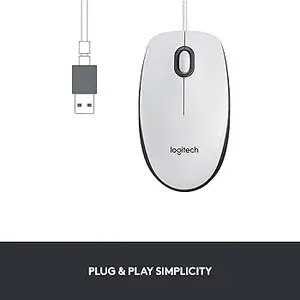 Logitech M100 Optical USB Corded Mouse – White