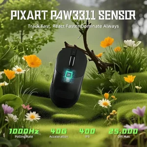 Attack Shark X8 SE Wireless Gaming Mouse, 55g Ultra-Lightweight Wired/BT/2.4GHz Wireless Programmable Mouse, 1K Polling Rate, PixArt PAW3311 Gaming Sensor, 25000 DPI, Tape, Gamer Mice for PC/Win/Mac (Black)