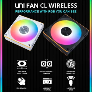 Lian Li UNI Fan CL120 ARGB 120mm PWM Fans - Triple Pack (Reverse Blade), 2.4 GHz Wireless Signal RGB & PC Case Fans Control, Daisy-Chain, Controller Included and Required - White