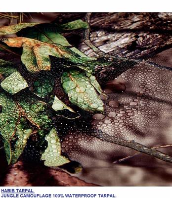 JUNGLE CAMOUFLAGE 100% WATERPROOF TARPAL.USED FOR SUNSHADE AND OTHER OUTDOOR ACTIVITIES