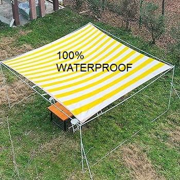 Yellow/White Strips Canvas Tarpal 100% waterproof+ Heat resistance , Blocks Wind & Cold air.Rings & loops on all sides with every 3 feet distance.