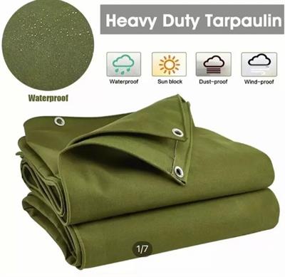 Heavy Duty Canvas Tarpal. 100% waterproof+Heat-resistance,With loops & rings on all sides with every 3 feet distance,All sides double stitched.